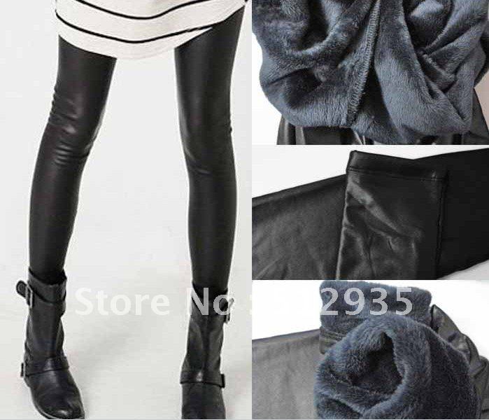 FREE SHIP+Wholesale 5pc/lot SD1614 Shiny Metallic  Black Stretch Leather Leggings/Tights/Pants S/L