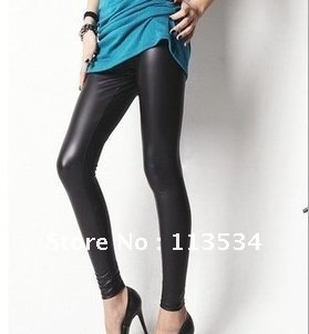 FREE SHIP+Wholesale 5pc/lot  SS-SK-05 Shiny Metallic Waist Black Stretch Leather Leggings/Tights/Pants