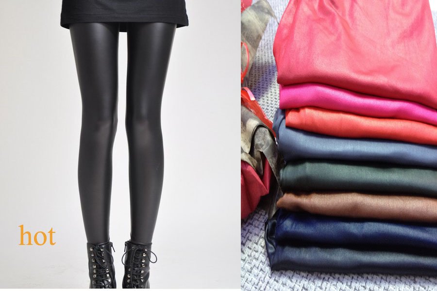 FREE SHIP+Wholesale 6pc/lot  6 colours mix color Shiny Metallic High Waist Black Stretch Leather Leggings/Tights/Pants free size