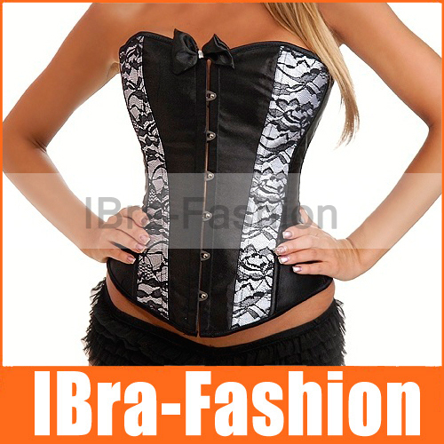 Free Ship Wholesale Black overlace overbust lace up Corsets tops strapless boned bustiers Sexy lingerie S, M, L,  XL