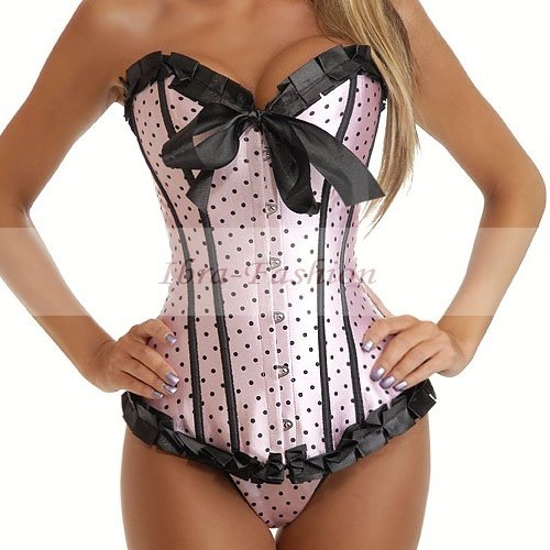 Free Ship Wholesale Popular Pink Burlesque Polka Dot Corset lace up corset bustier Sexy Lingerie Basque strapless corset 4/lot