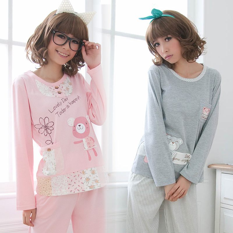 Free ship women/lady Autumn and winter Women sleepwear female 100% cotton long-sleeve sweet princess Pajama set