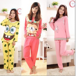 Free ship women/lady sleep set cartoon pure cotton long-sleeve autumn and winter sleepwear Pajamas