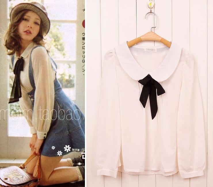 Free shipiing 2013 spring new arrival vivi peter pan collar chiffon shirt for women