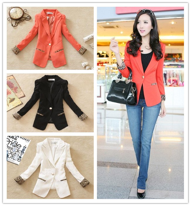 Free Shiping 2012 Hot Fashion Autumn Womens Leopard Print Blazer Jacket, Slim One Button Candy Colors OL Spring Suit Outerwear