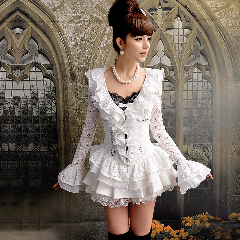 free shiping 2013 Spring white lace ruffle slim cape paragraph outerwear fashion jacket