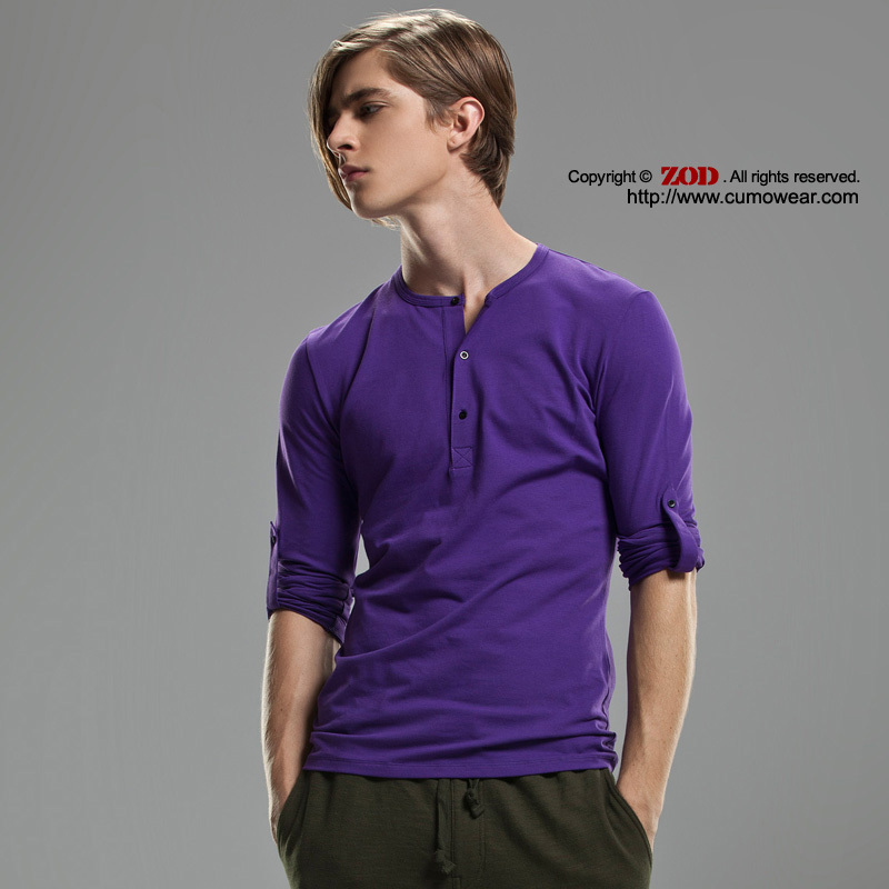 Free shiping 2pcs/lot Zod underwear mens long-sleeve V-neck mens long-sleeve top zod basic shirt long johns purple 117011