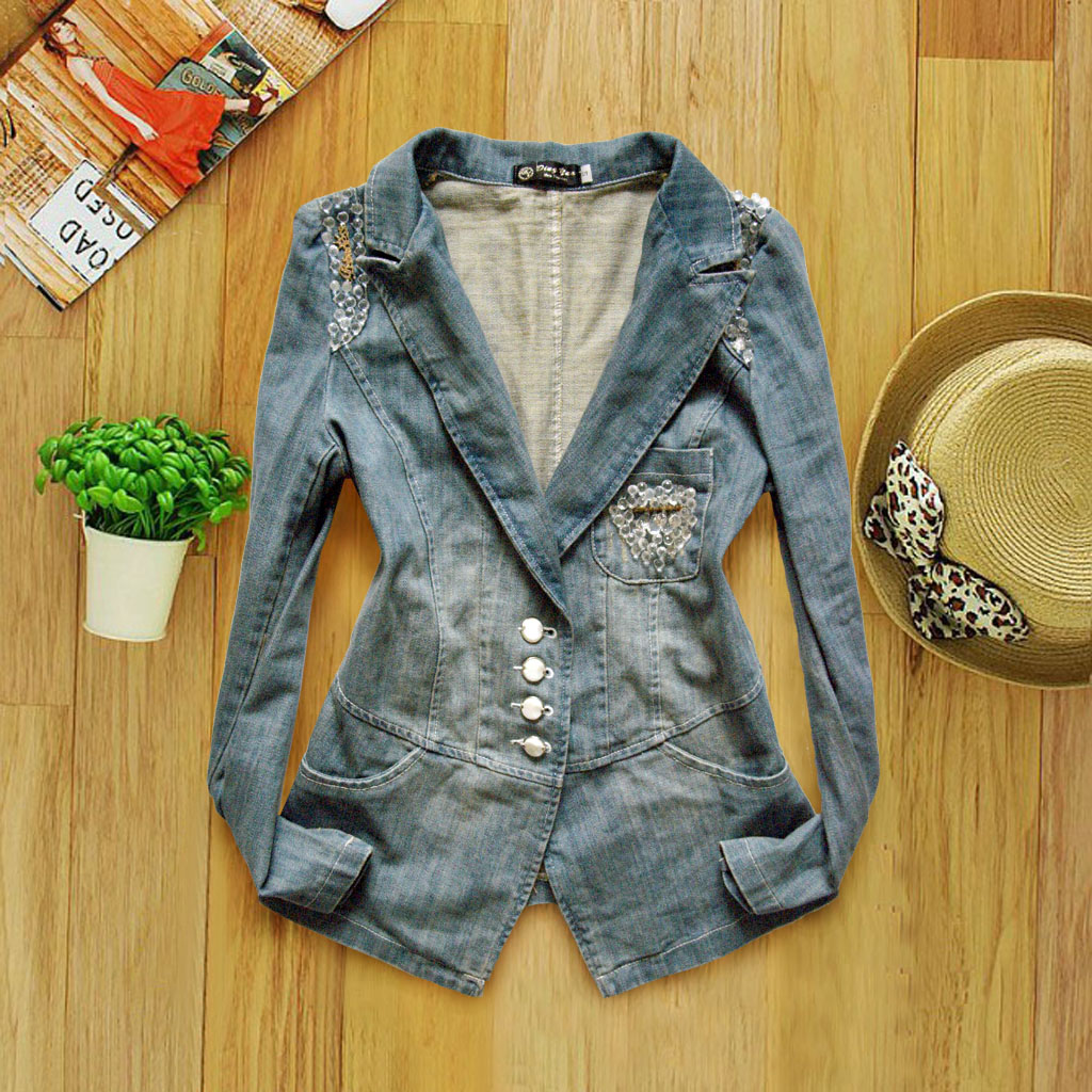 Free shiping European style Stylish women Single breasted Denim jeans jacket high quality outwear&coat