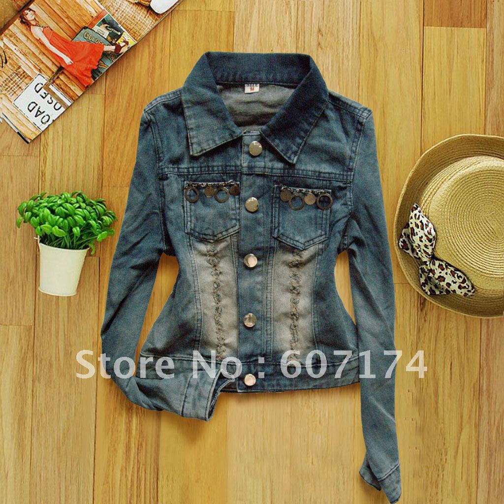 Free shiping&Highly Recommend American style women skinny single breasted Denim jeans jacket casual outwear