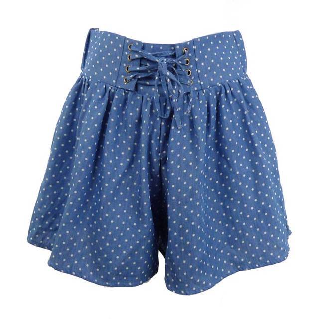 Free shiping!!!! Mouth valley denim polka dot strap culottes 104009