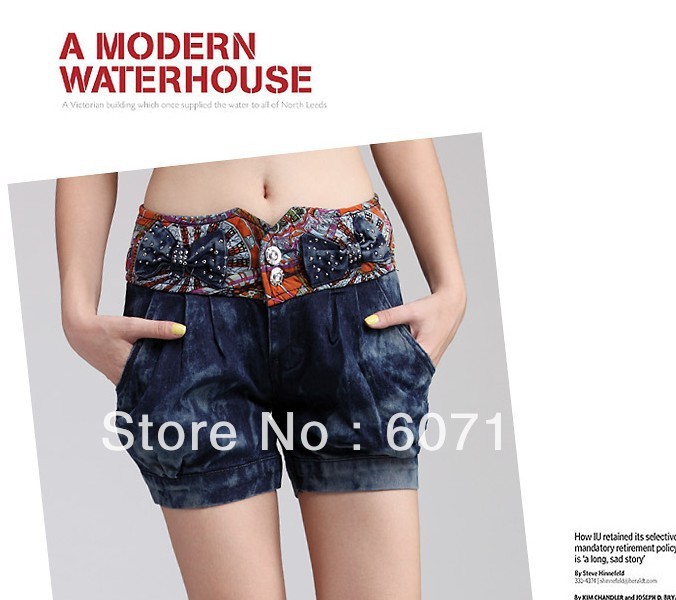 Free shiping New British Trend Elegant Ladies' Fashion Printed Denim Jeans Shorts casual pants #2501