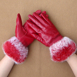 Free shiping!Women's female winter rabbit fur genuine leather sheepskin gloves