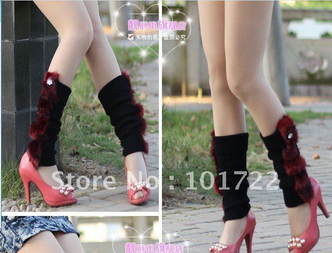 FREE SHIPMENT,Fashion lady's fur and knitting legs warmer ,winter leg covers,long size,colorful