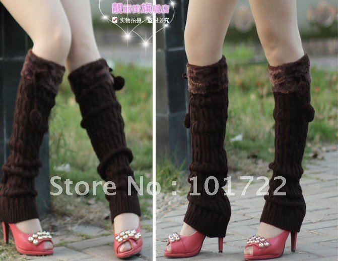 FREE SHIPMENT,Fashion lady's knitting legs warmer with fur ,winter leg covers,long size,colorful