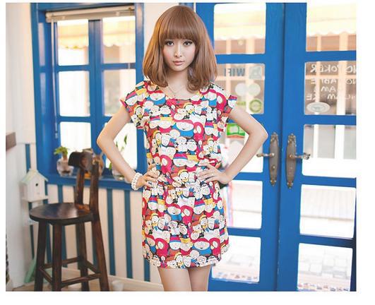 Free shippig New Arrival Fashion Silk Print Colorful South Park Mini Beach  Dress Grils' Casual Wearing Dress