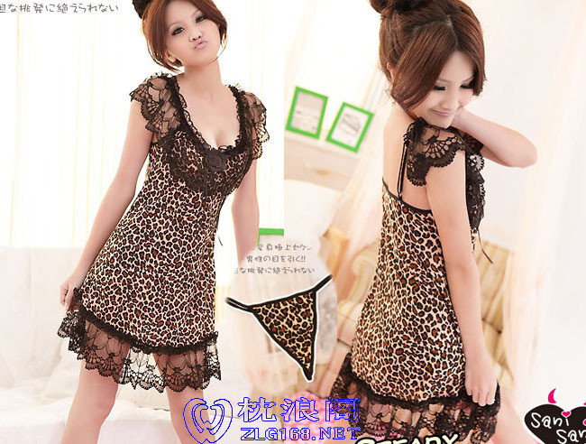 Free shipping-- 0155 sweet leopard print ultra wide lace sexy short skirt lounge sleepwear t