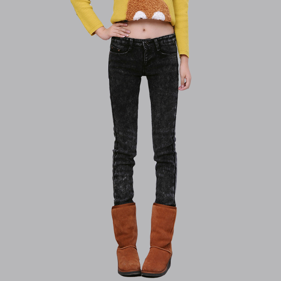 Free shipping 02-m928 plus velvet thickening thermal jeans female boot cut jeans pencil pants