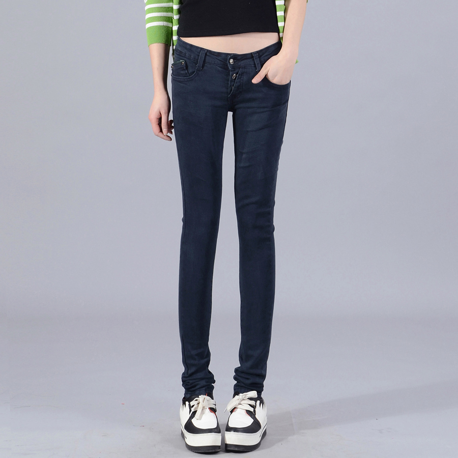 Free shipping 05 - 2601 spring female slim dark color low-waist buttons casual pants skinny pants pencil pants