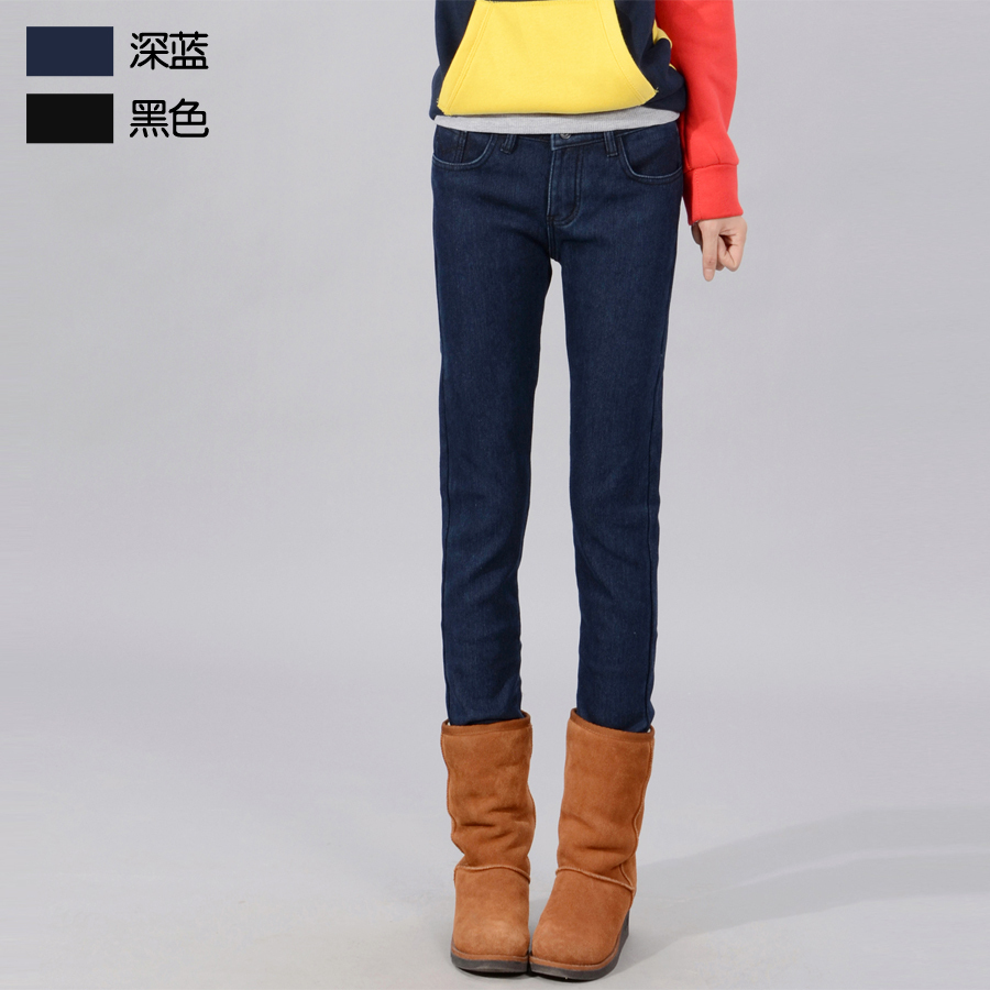 Free shipping 05 - 7163 plus velvet thickening jeans female plus size trousers boot cut jeans pencil pants