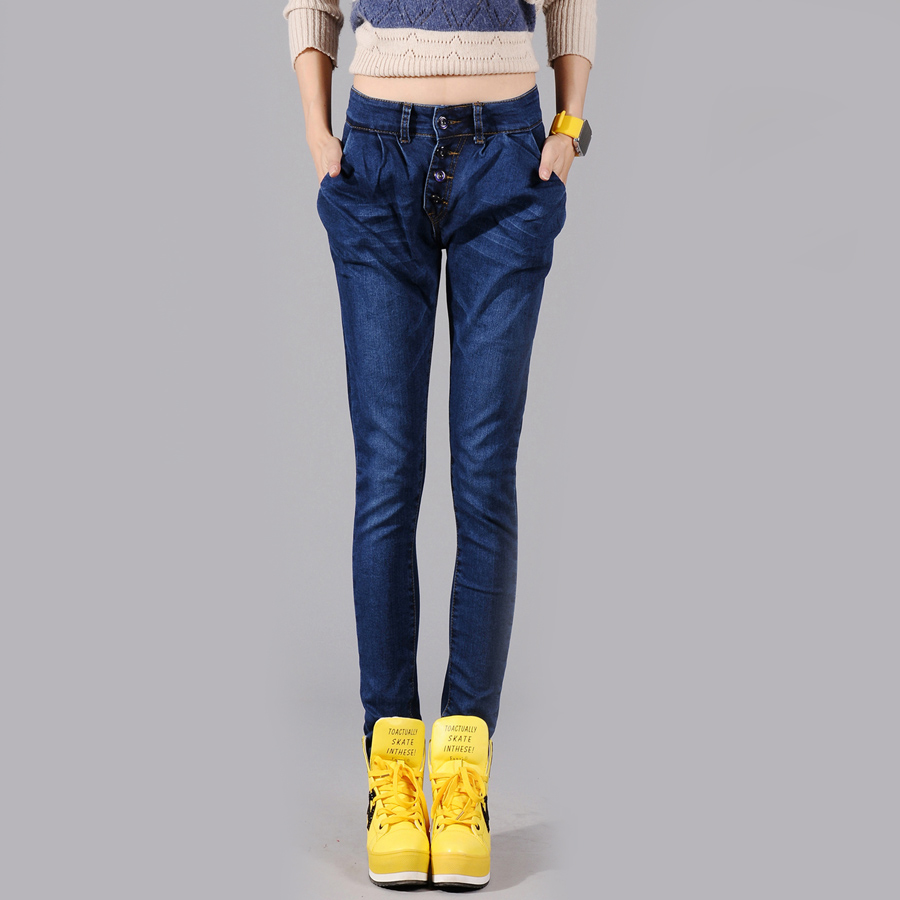 Free shipping 05 - 8021 buttons slim harem pants casual female trousers skinny pants pencil pants jeans