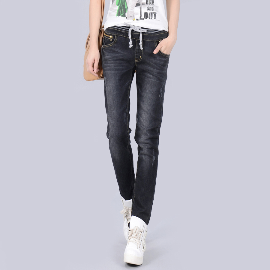 Free shipping 05 - 957 dark color elastic waist jeans female all-match skinny pants pencil pants trousers