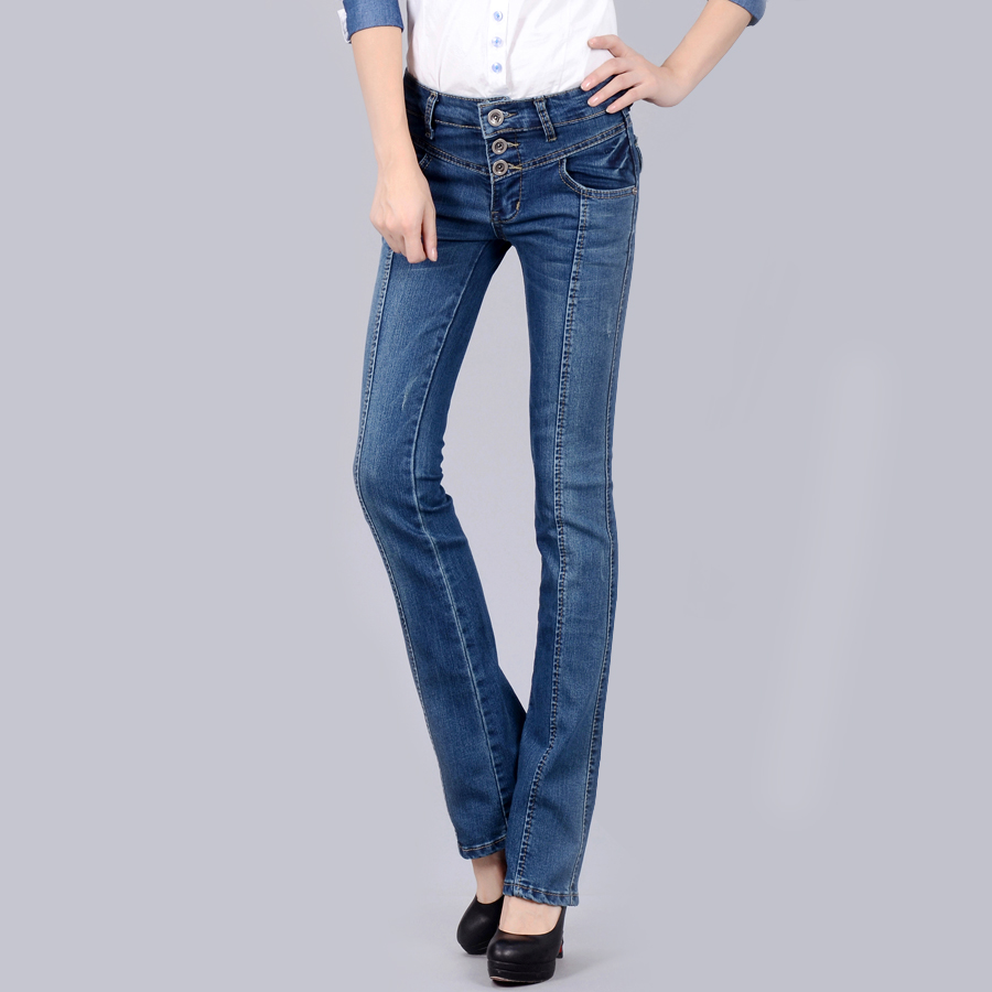 Free shipping 05-a3313 buttons jeans female slim flare trousers all-match speaker denim trousers