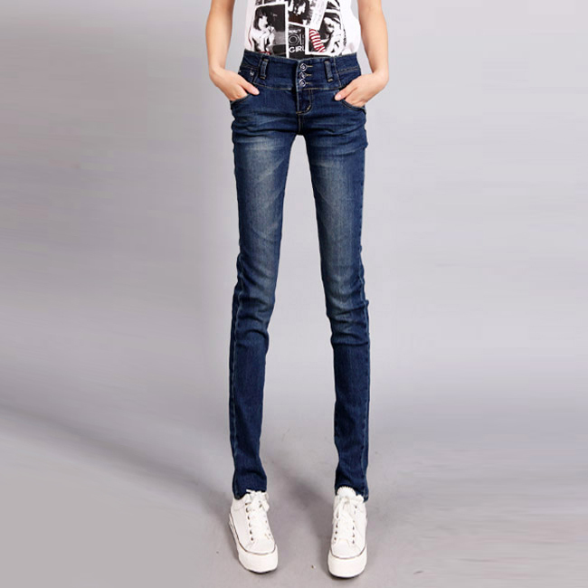 Free shipping 09 - 3368 winter high waist plus velvet thick jeans slim breasted skinny pants all-match