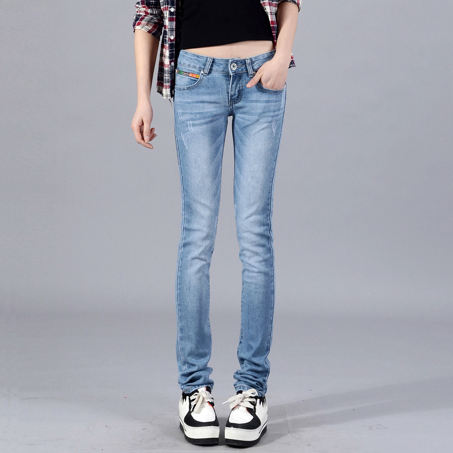 Free shipping 09 - 8808 spring color block applique jeans pencil pants slim skinny pants trousers pants