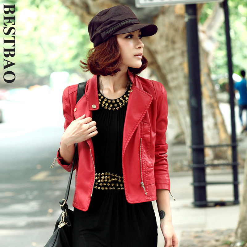 free shipping 0974 jacket style cool leather clothing brief slim fashion all-match bestbao female