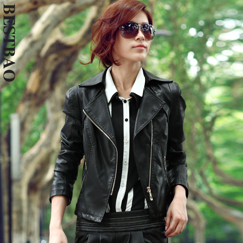 free shipping 0977 classic turn-down collar slim leather clothing sweep embossed bestbao female