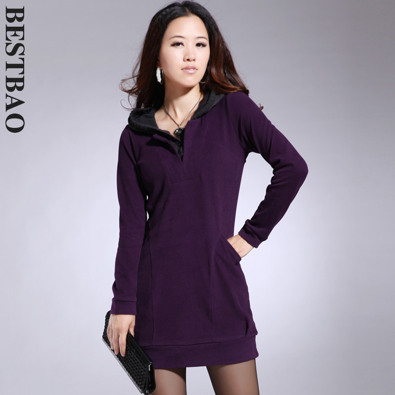 free shipping 0993 with a hood sweatshirt style one-piece dress brief elegant casual all-match bestbao female