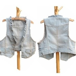 Free Shipping, 1 2013 spring all-match ruffle hem denim vest vest