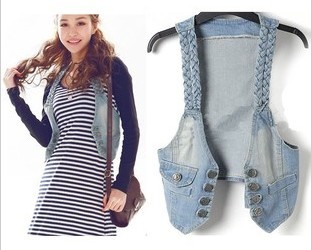 Free shipping 1 2013 spring twist braid denim vest shrug tooling vest