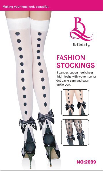 Free Shipping,1 dozen(6 pairs of a dozen)Free shopping Women sexy Black dots stockings2colors White2099