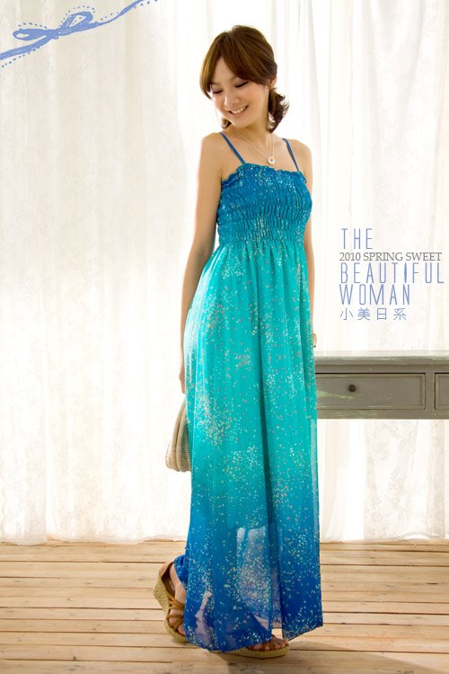 Free shipping 1 pc 104 # 2012 chiffon dress blue Bohemian Dress