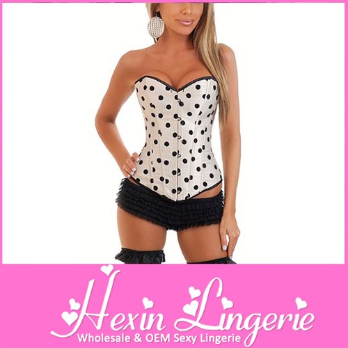 Free Shipping (1 Pcs/Lot) 85%Polyester,15%Cotton Women's Wholesale Body Shaper Lingerie White Sexy Black Dots Corset LB4352