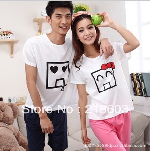 FREE SHIPPING  1 set  Lovers Cotton Lovely Smile Face  Summer Pajamas,T15