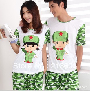 FREE SHIPPING  1 set Summer Lovers Cotton Cartoon Soldier Short-sleeve Pajamas,T13