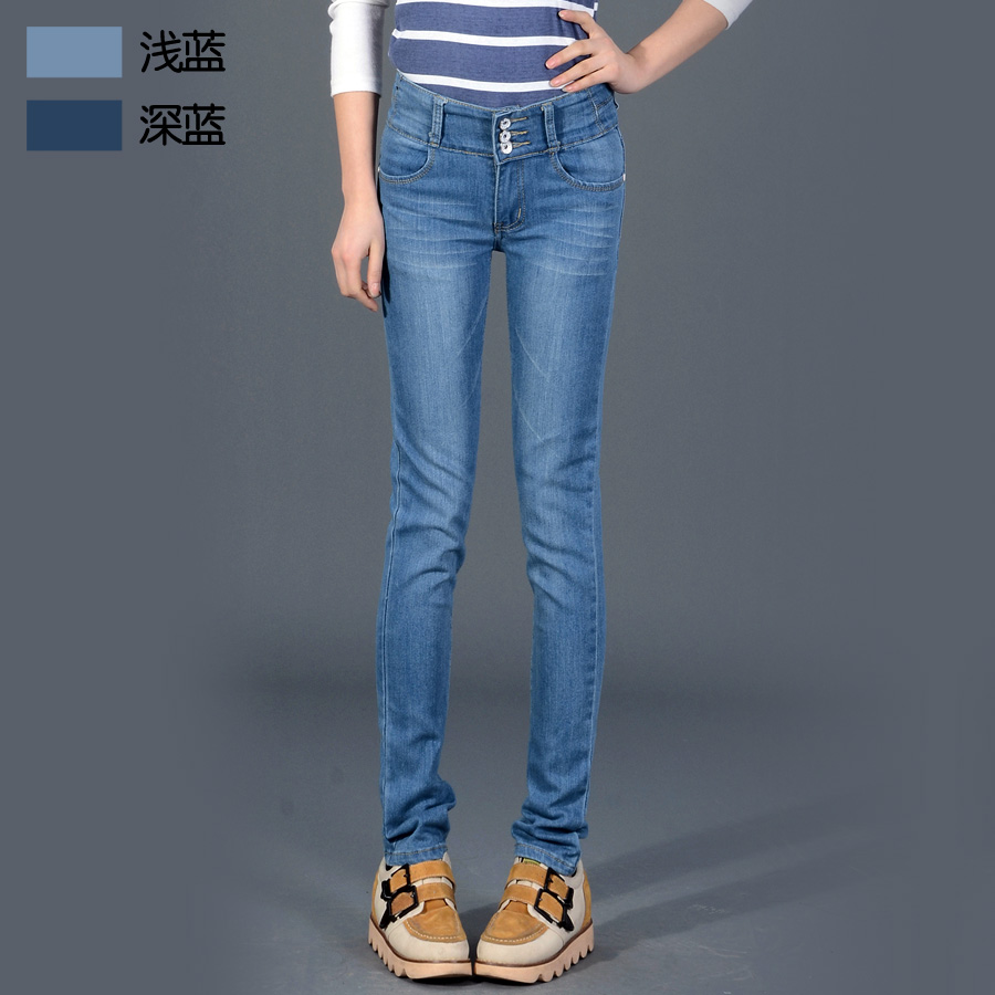 Free shipping 10 - 6855 spring buttons jeans female pencil pants thin denim trousers all-match