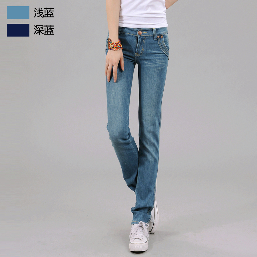 Free shipping 10 - 975 straight pants 2013 women's jeans elastic slim plus size casual all-match