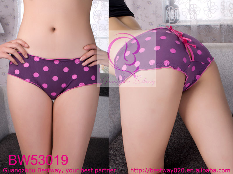 Free shipping 10-pack assorted color very fashion cute short panty back open with satin bow printing dot