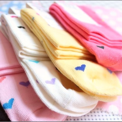 Free Shipping 10 pairs/lot A258 Kawaii Candy Color Hearts Women's Socks 100% Cotton Socks Wholesale