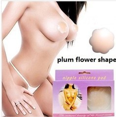 Free shipping 10 Pairs /lot Plum Flower Round Shape Nude Silicone Breast Invisible Reusable Nipple Pad Skin Cover