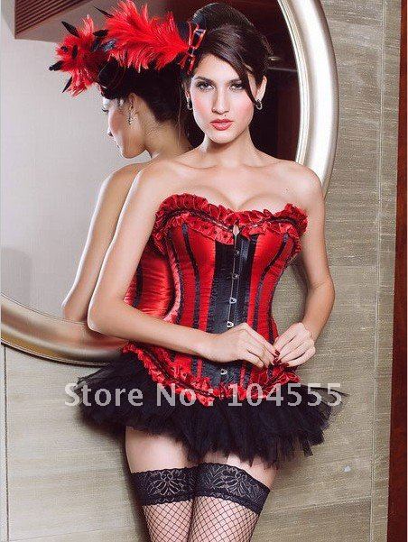 FREE SHIPPING!100% Brand New Women's Sexy lingerie/Red-Black Ruffle Corset,Sexy corsets and bustiers