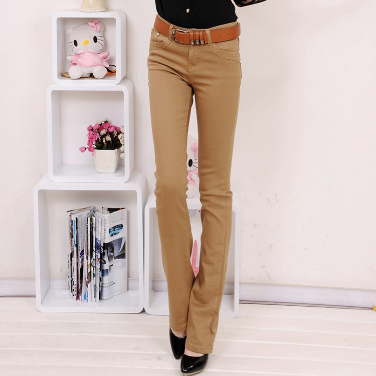 Free shipping 100% cotton denim trousers multicolour boot cut female slim candy color elastic denim thin