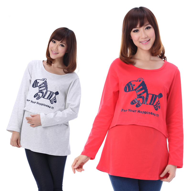 free shipping 100% cotton motherhood Maternity clothing / Pregnant women long-sleeve T-shirt / loose Nursing Wear M17