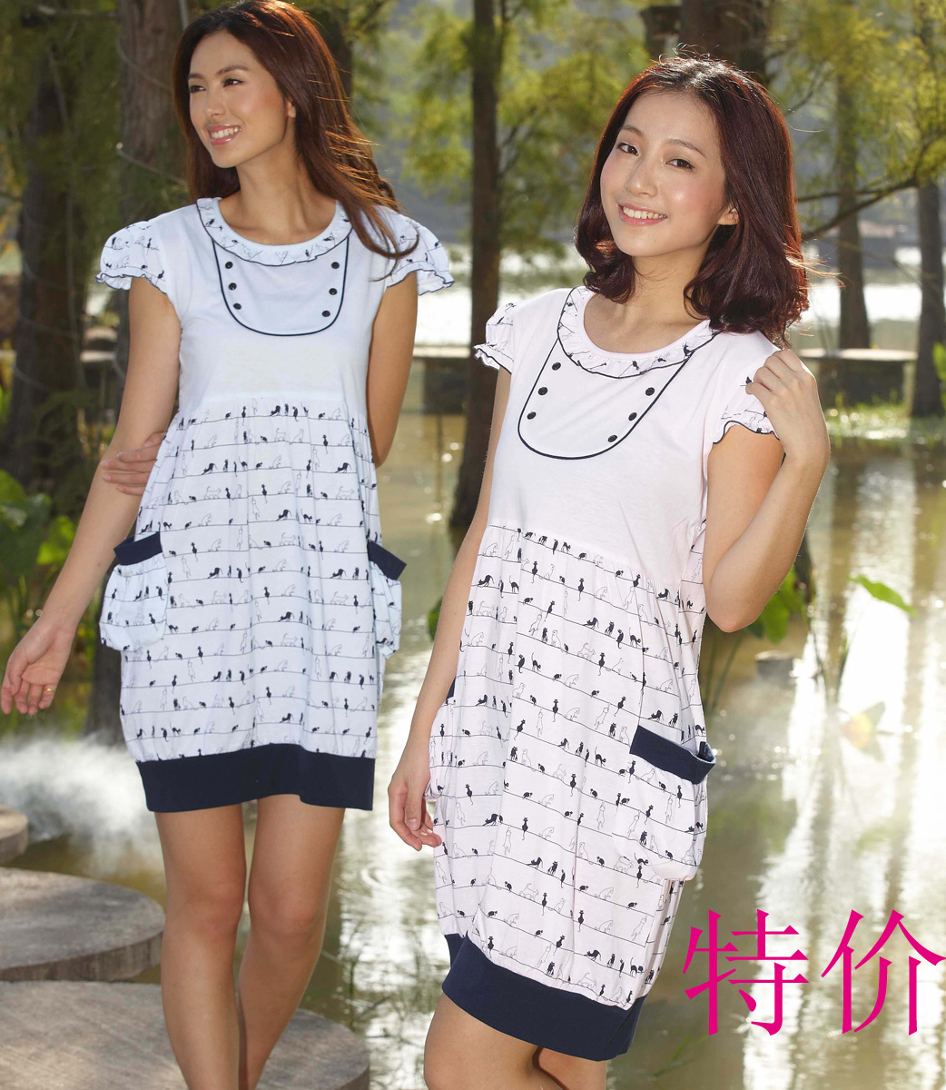 free shipping 100% cotton nightgown women's cartoon sleepwear ruffle o-neck lounge 6103 summer