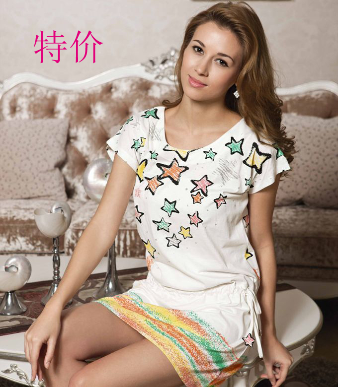 free shipping 100% cotton one piece sleepwear Women cartoon nightgown brief elegant 8816