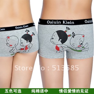 free shipping 100% cotton sexy lovers panties cartoon low-waist male and female panties 100% cotton underwear