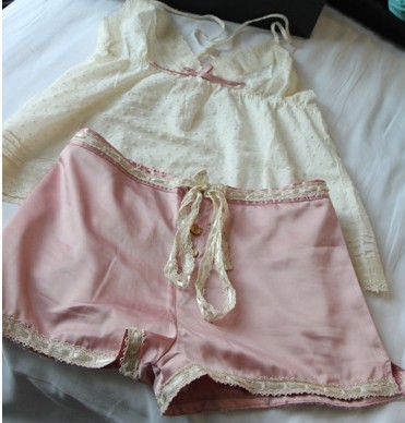 FREE SHIPPING 100% cotton spaghetti strap silk shorts silk set sexy women's lounge sleepwear